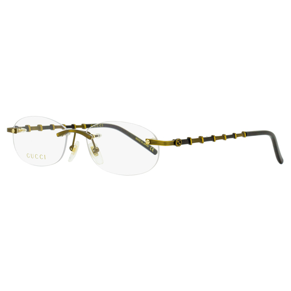 Gucci Bamboo Rimless Eyeglasses GG0857OJ 001 Antique Gold/Black 52mm - Picture 1 of 2